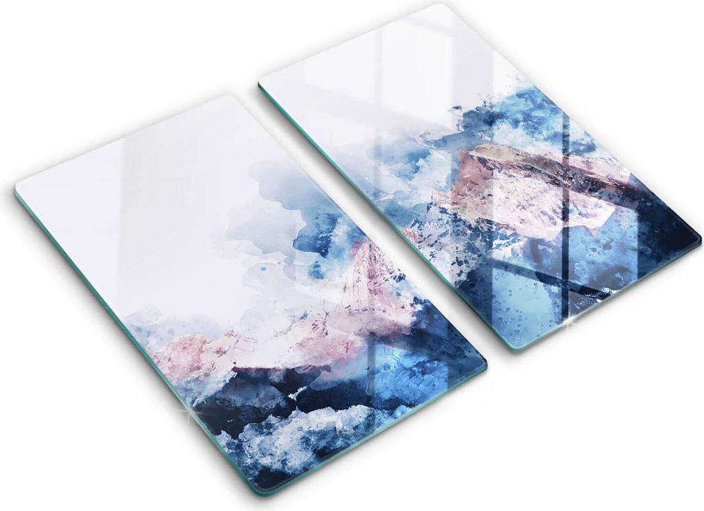 Abdeckung Glas - Küchenabdeckung - 2x30x52 cm - Abdeckplatte -Abstrakt bemalte Berge