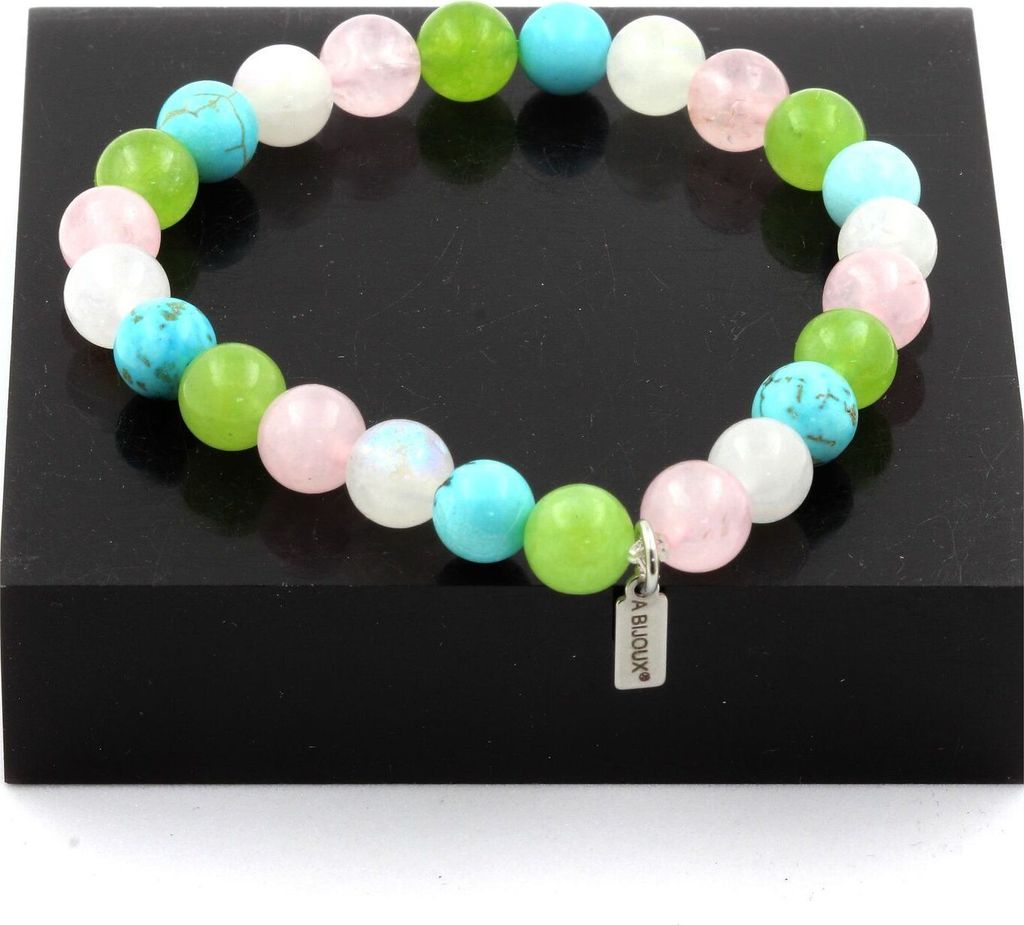 Armband Peridotperlen + Mondstein + Rosenquarz + Türkis 8 mm