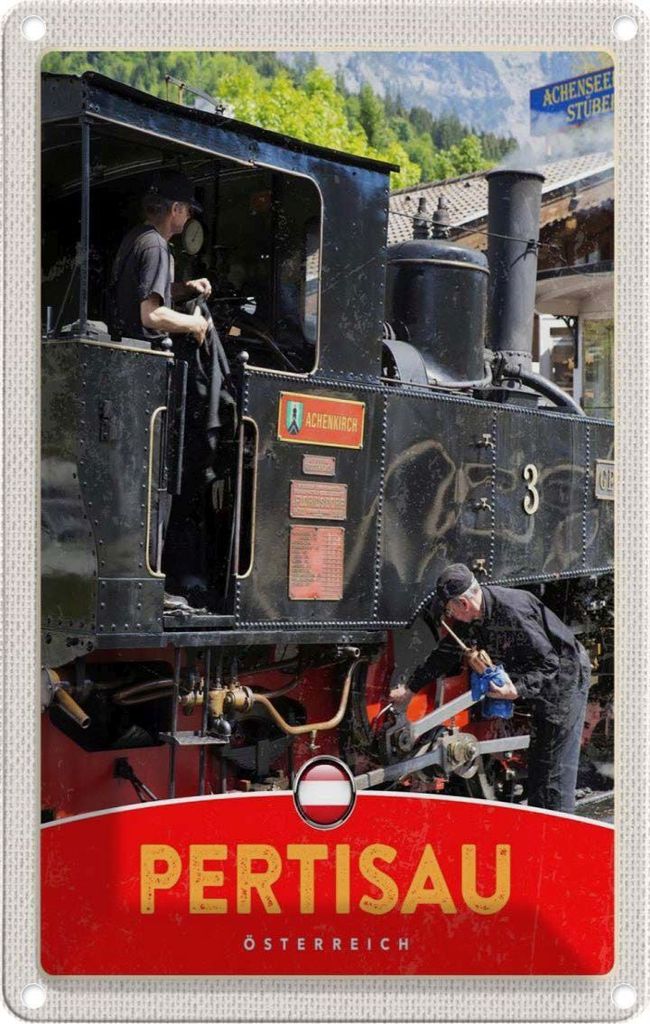 vianmo Blechschild 18x12 cm Pertisau Österreich Lokomotive Bildmotiv Reisemotiv Abenteuer Reisen Urlaub