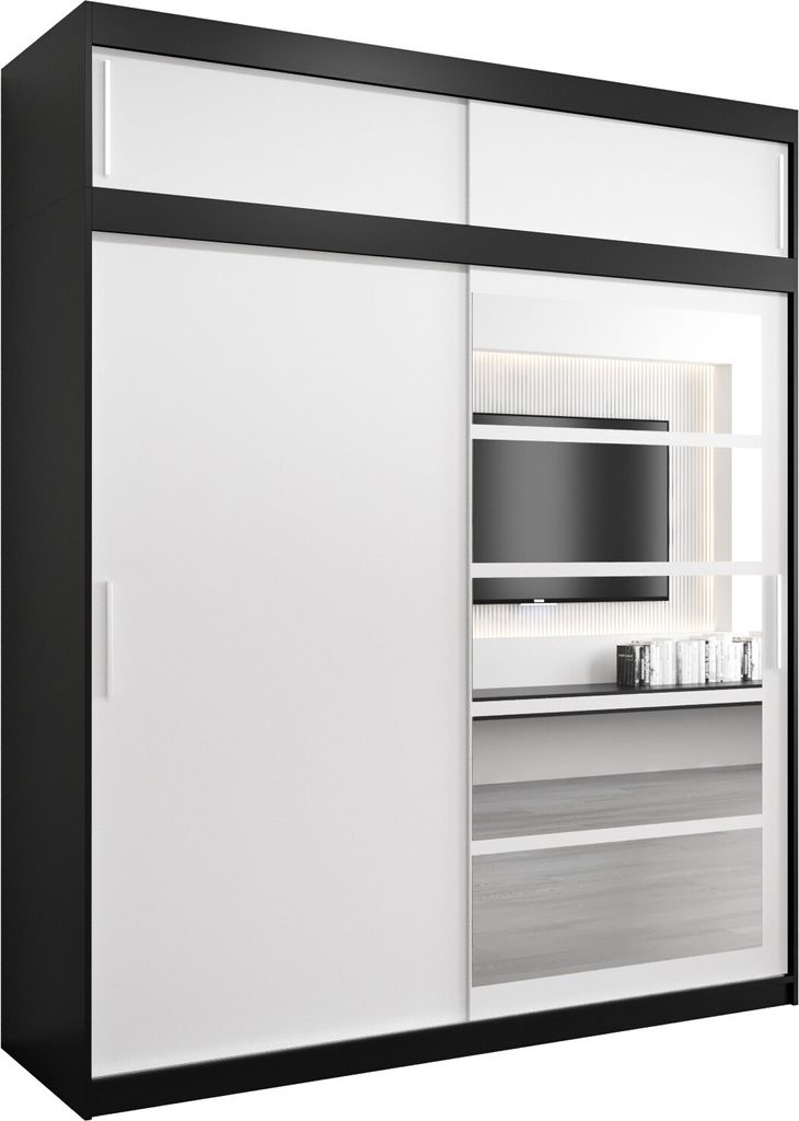 Kleiderschrank, Schiebetürenschrank Schlafzimmer, Schrank mit Spiegel Roma 1 200 mit Aufsatz, Höhe 240 cm