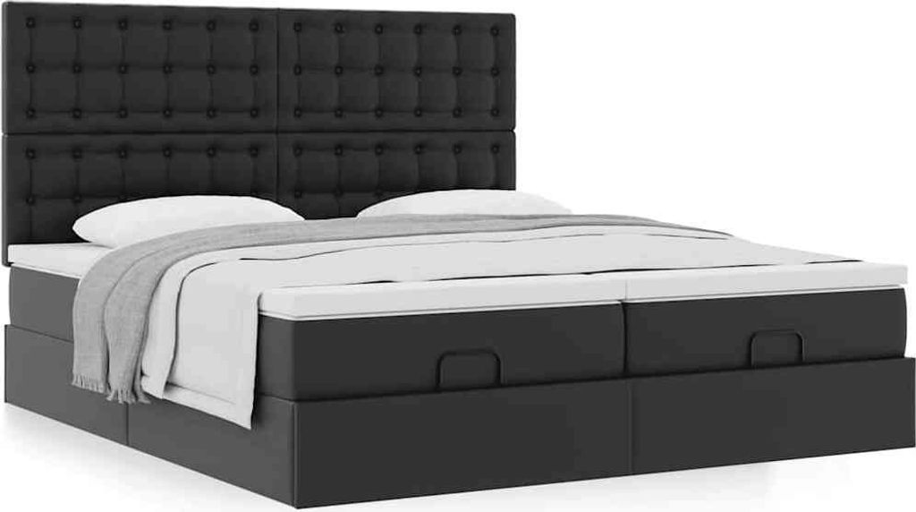 Maison Exclusive - Ottoman-Bett mit Matratzen Schwarz 160x200 cm Kunstleder