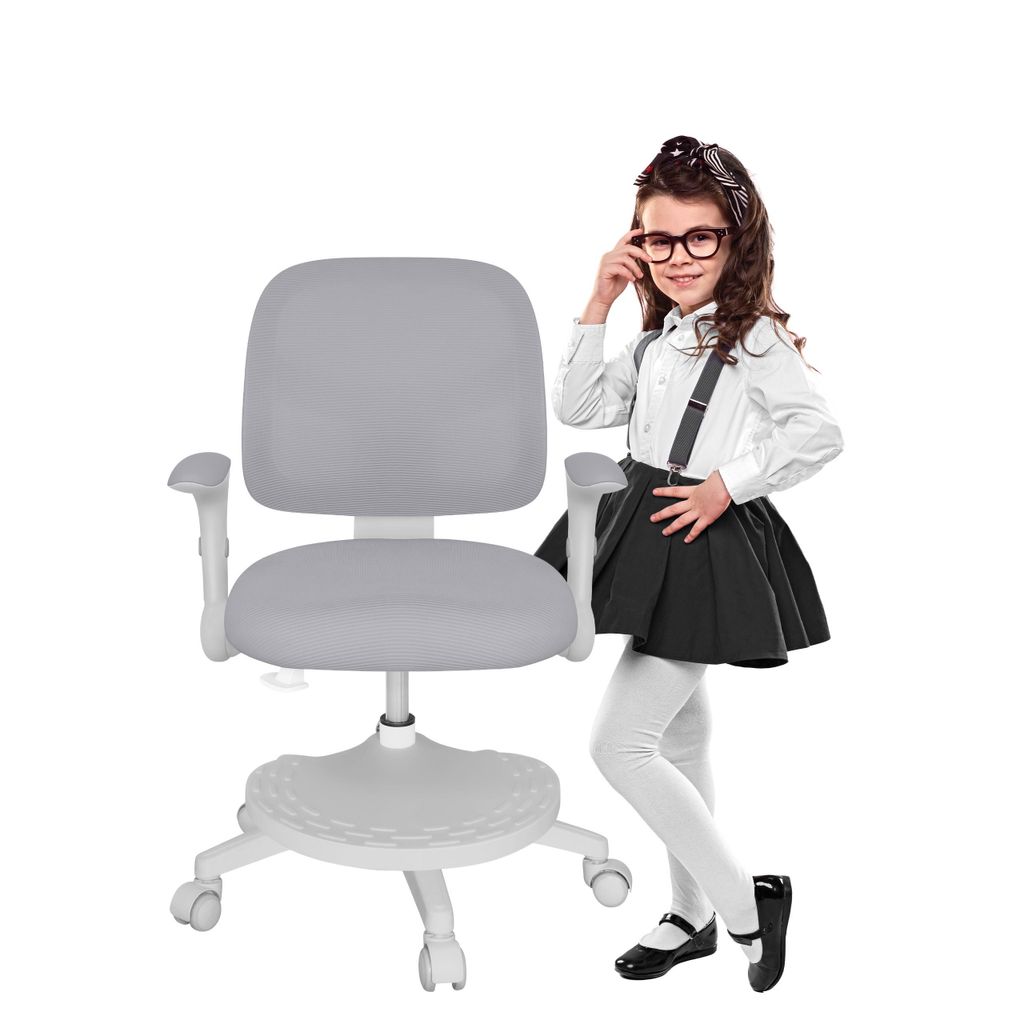 Mark Adler Junior 5.0 | Kinder Schreibtischstuhl Ergonomischer Kinderdrehstuhl | Fußablage | Sitztiefe einstellen | Verstellbare Armlehnen | Grau