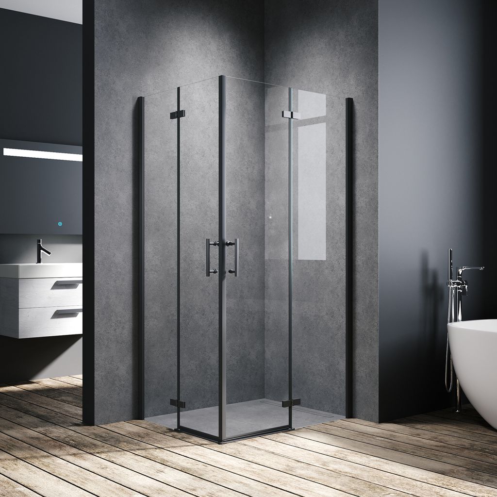 SONNI Schwarzes Duschabtrennung 100x120x195cm Pendeltür Falttür Eckdusche 6mm NANO Klarglas Drehfalttür Eckeinstieg Bad