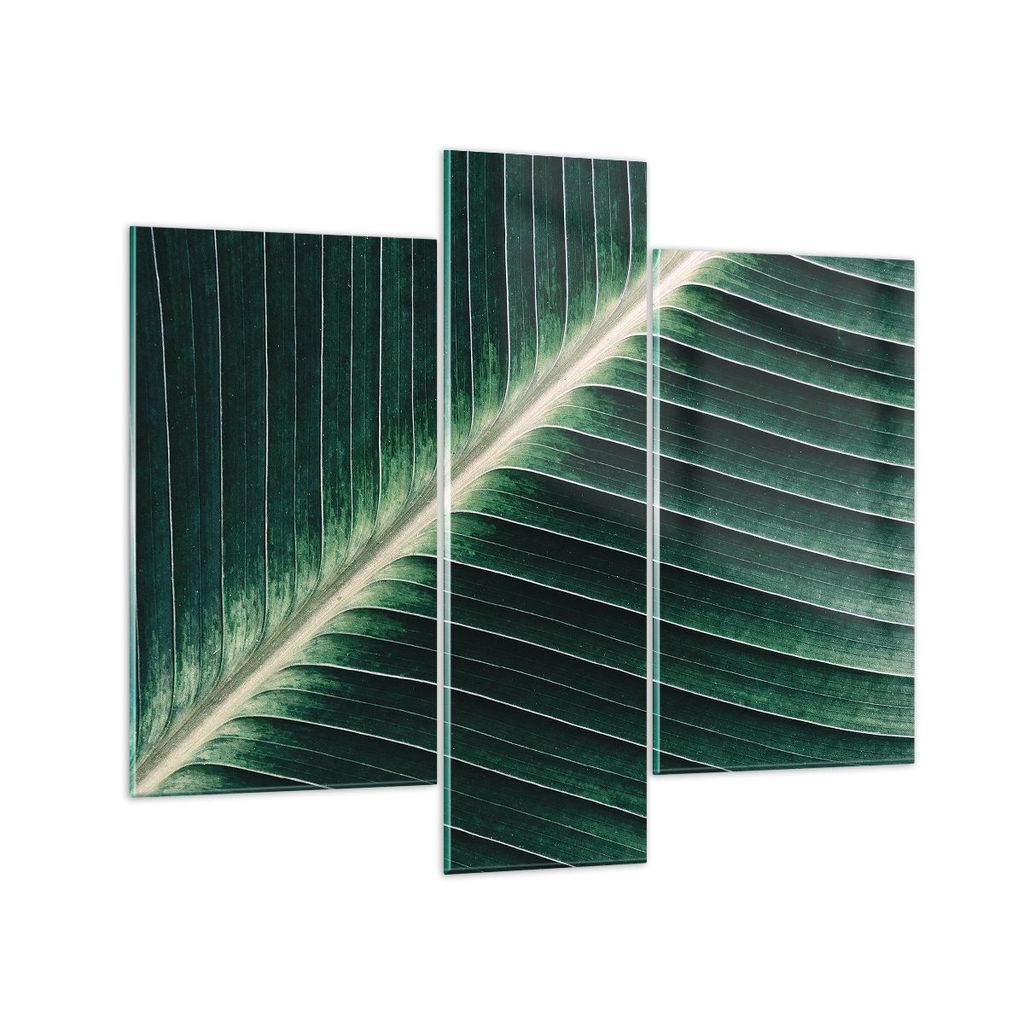 Bilder auf glas - 3 Teile - Grün Blatt Tropisch - 95x80cm - Glasbilder - Wandbilder - Bilder - zum Aufhängen bereit - Wanddekoration aus Glas - G...