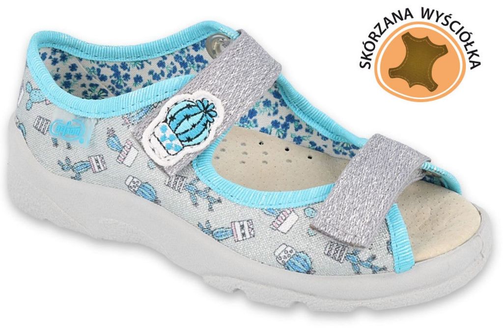 BEFADO Mädchen Kinder Sandalen Kaktus Lederdecksohle Klettverschluss Grau 33