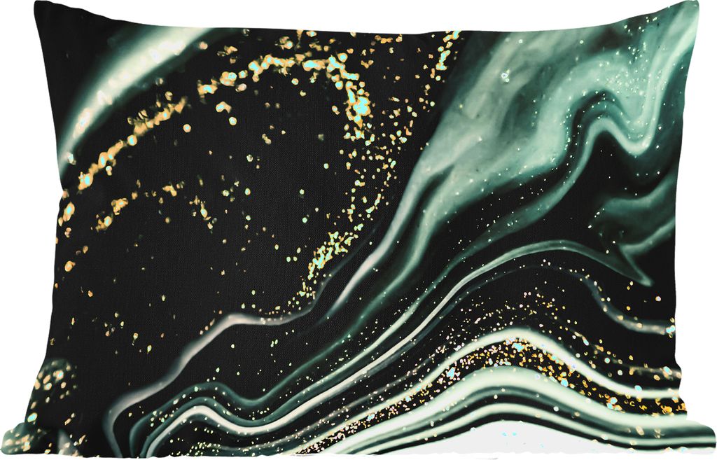 MuchoWow Outdoor Kissen - Marmoroptik - Gold - Grün - Glitter - Design - Marmor - 50x30 cm - Wetterfest - Lounge Kissen - Sofa kissen - Wohnzimm...