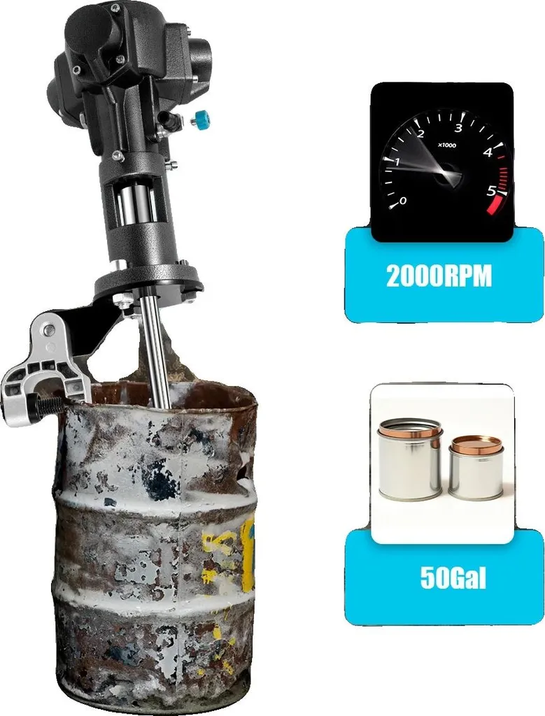 Agitateur pneumatique sur fût 50 gal - Inox 304, Puissance 1/2 CV