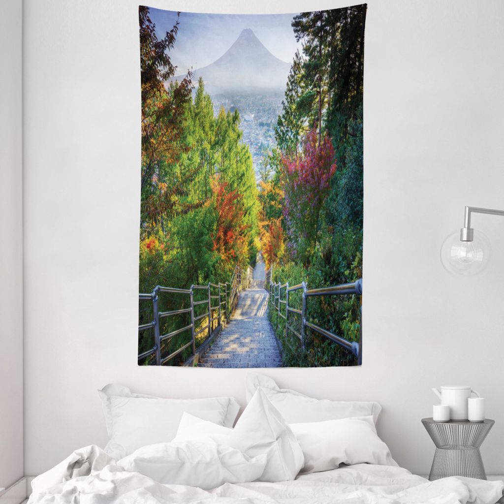 ABAKUHAUS japanisch Wandteppich und Tagesdecke, Sakura Garden aus Weiches Mikrofaser Stoff Waschbar ohne Verblassen Digitaldruck, 140 x 230 cm, Gr...