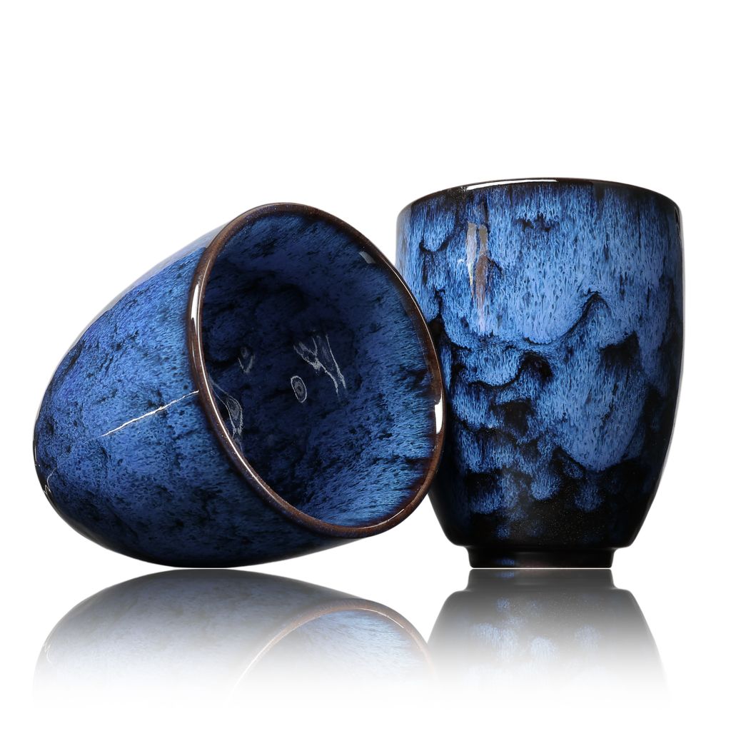 Kaffee Becher Keramik, Design Kaffee-Tasse ohne Henkel 200ml, Tee-Tasse 2er Set, coffee mug, tea cup, Tasse mit modernem Muster, bunte Unikate (kob...