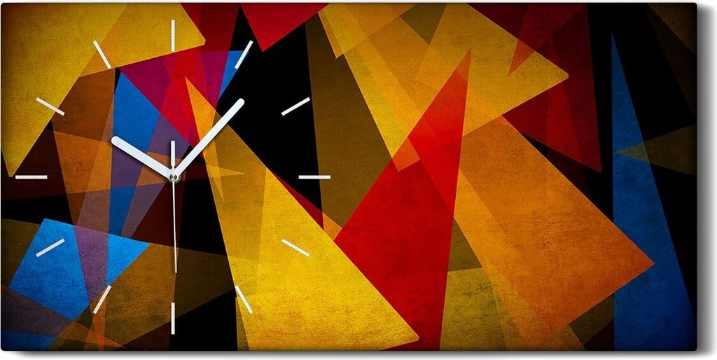 Wanduhr Uhr Wandbild Leinwand 60x30 Malerei Abstrakte Dreiecke Geometrisch - weiße Hände