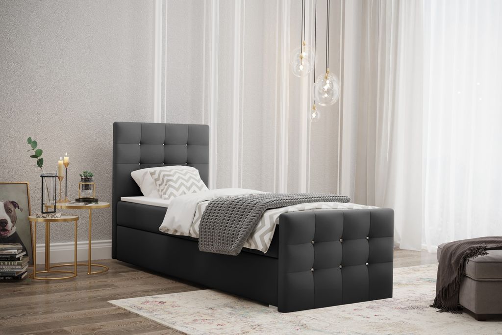 Kaiser Möbel Boxspringbett mit bettkasten matratze topper AMOR stoff Cosmic Links Dunkelgrau 90 cm x 200 cm