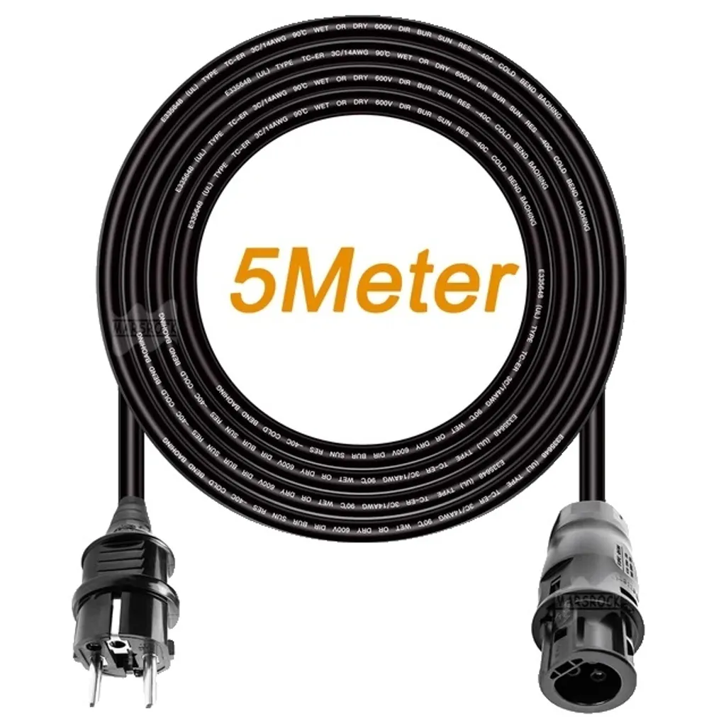Câble d'extension secteur 14 AWG 5M - Rallonge AC avec étanchéité IP68