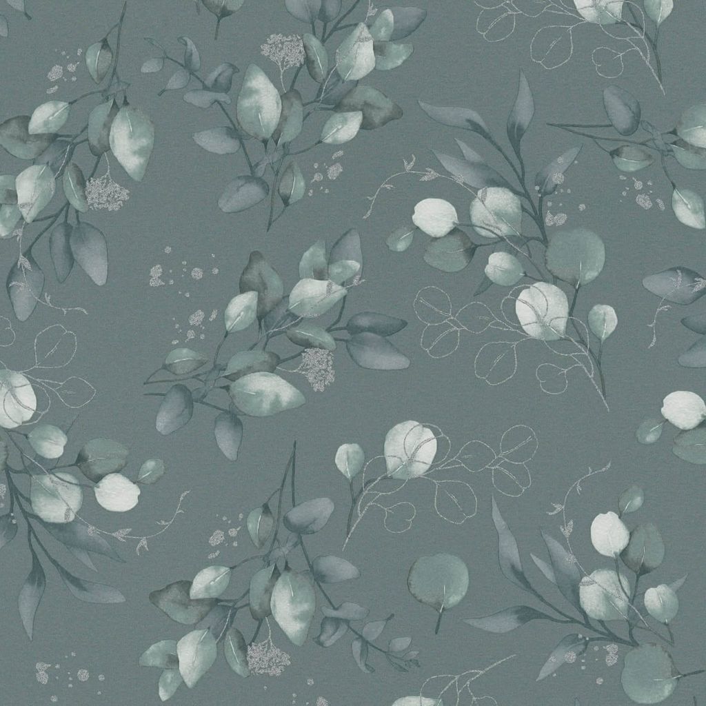 Profhome 397683-GU Landhaus Tapete Floral Glanzeffekt grün silber 5,33 m2