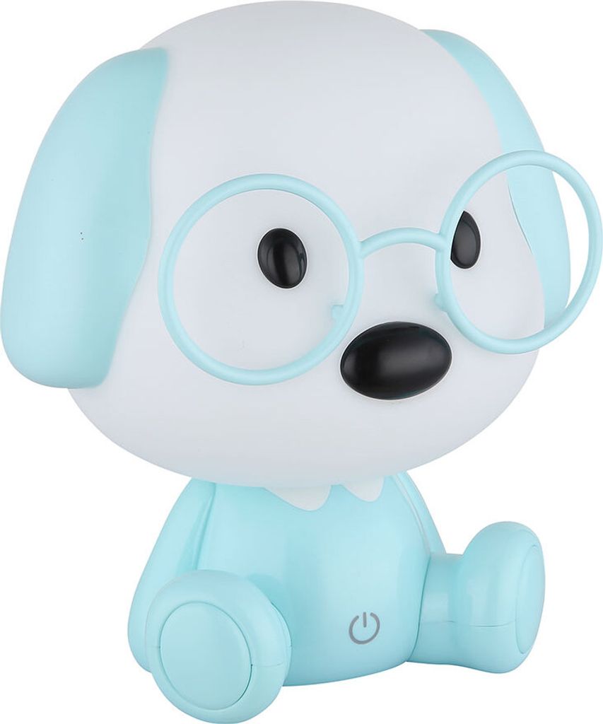 GLOBO 21761B PUPPY Tischleuchte Kunststoff blau matt, Kunststoff weiß matt, Kabel PVC weiß, Touch Ein/Aus, Touchdimmer, exkl. Adapter, USB-A 2.0 ...
