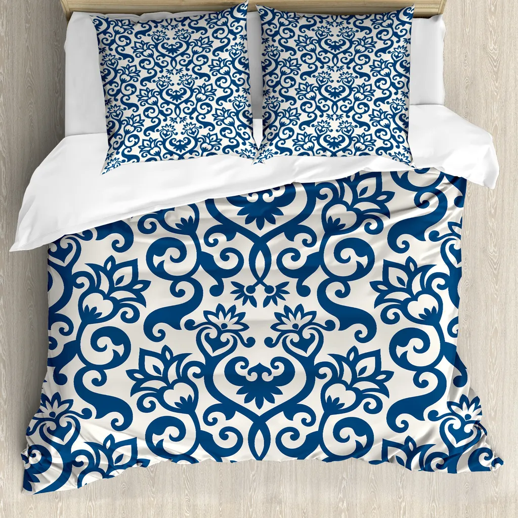 ABAKUHAUS Copripiumino Damasco Blu e Bianco 200x200 - Comfort Anti-Acaro