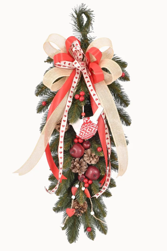 Couronne de Porte Noël 60 cm Vert - Décoration Murale Faite Main