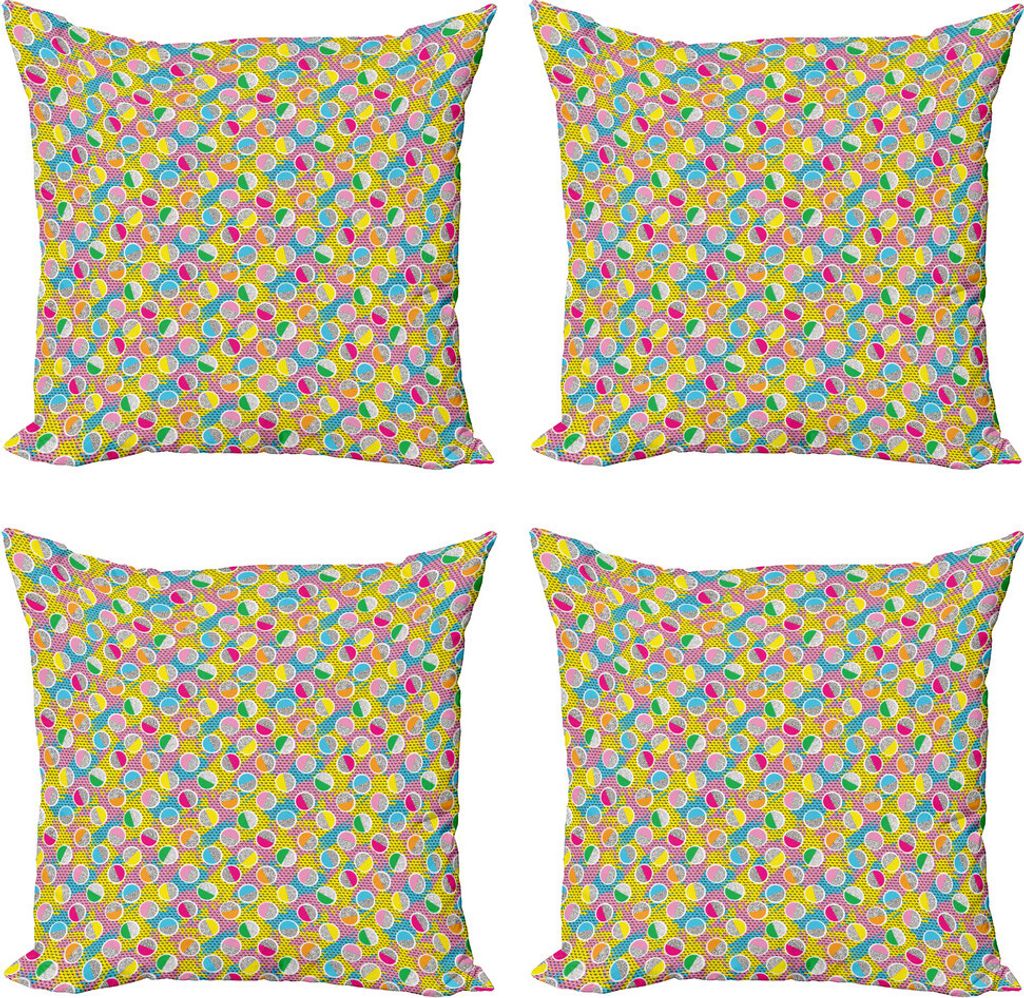 ABAKUHAUS Bunt Kissenbezug Set (4 Stück), Memphis Art Circles 80er, Moderner Doppelseitiger Digitaldruck, 45 cm x 45 cm, Mehrfarbig