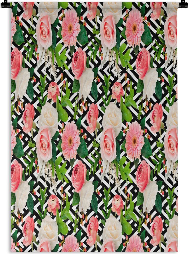 MuchoWow Wandteppich Wandbehang Blumen - Muster - Rosen - Gerbera 90x135 cm Tapisserie Dekoration Wandtuch - Baumwolle - Wandskulptur