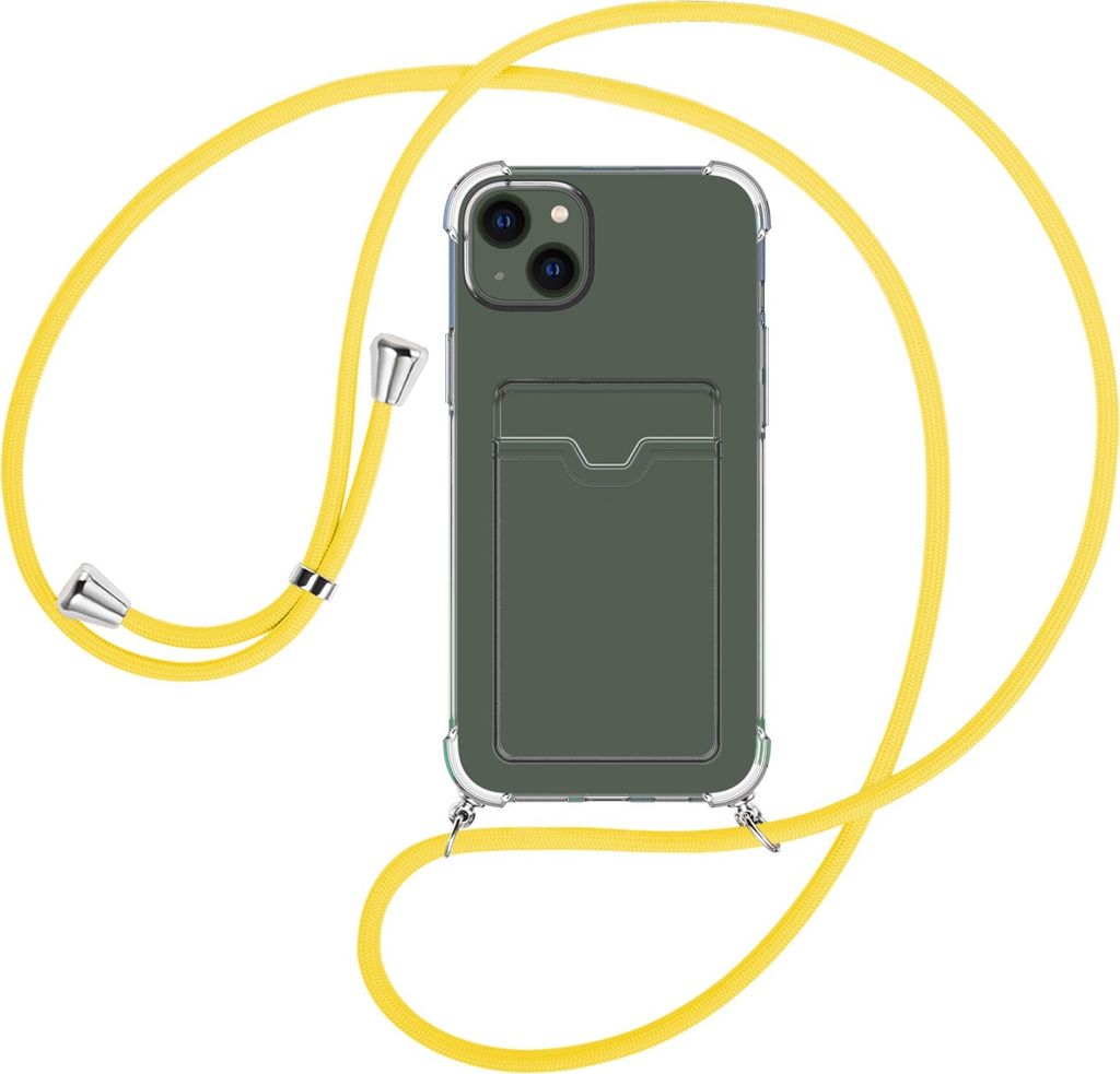 Handykette Backcover-Schutzhülle mit Band (Metall silberfarben) für Apple iPhone 15 Plus - gelb