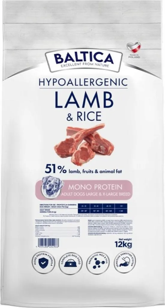 BALTICA NUTRACEUTIC Hypoallergenic Lamb & Rice L/XL razze di taglia grande 12 kg