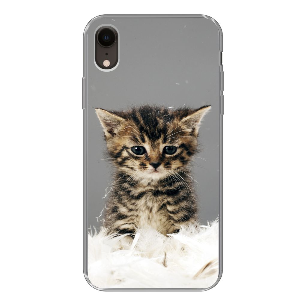 MuchoWow Handyhülle Schutzhülle Hülle für iPhone XR Katze - Kätzchen - Federn Silikon Softcase Handy Hülle - Schutzdeckel