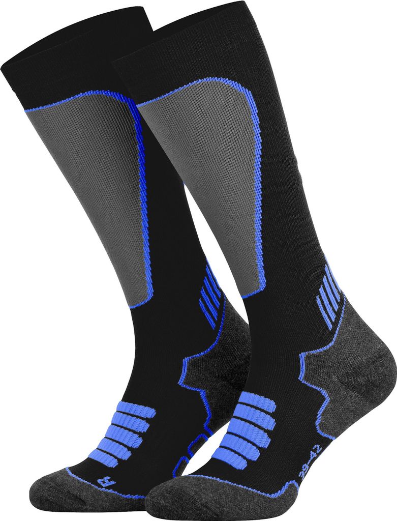 Tobeni Sport Kompressionsstrümpfe Lang Biking- Running- Skiing- Socken für Frauen und Männer, Farbe:Schwarz-Royal, Grösse:39-42