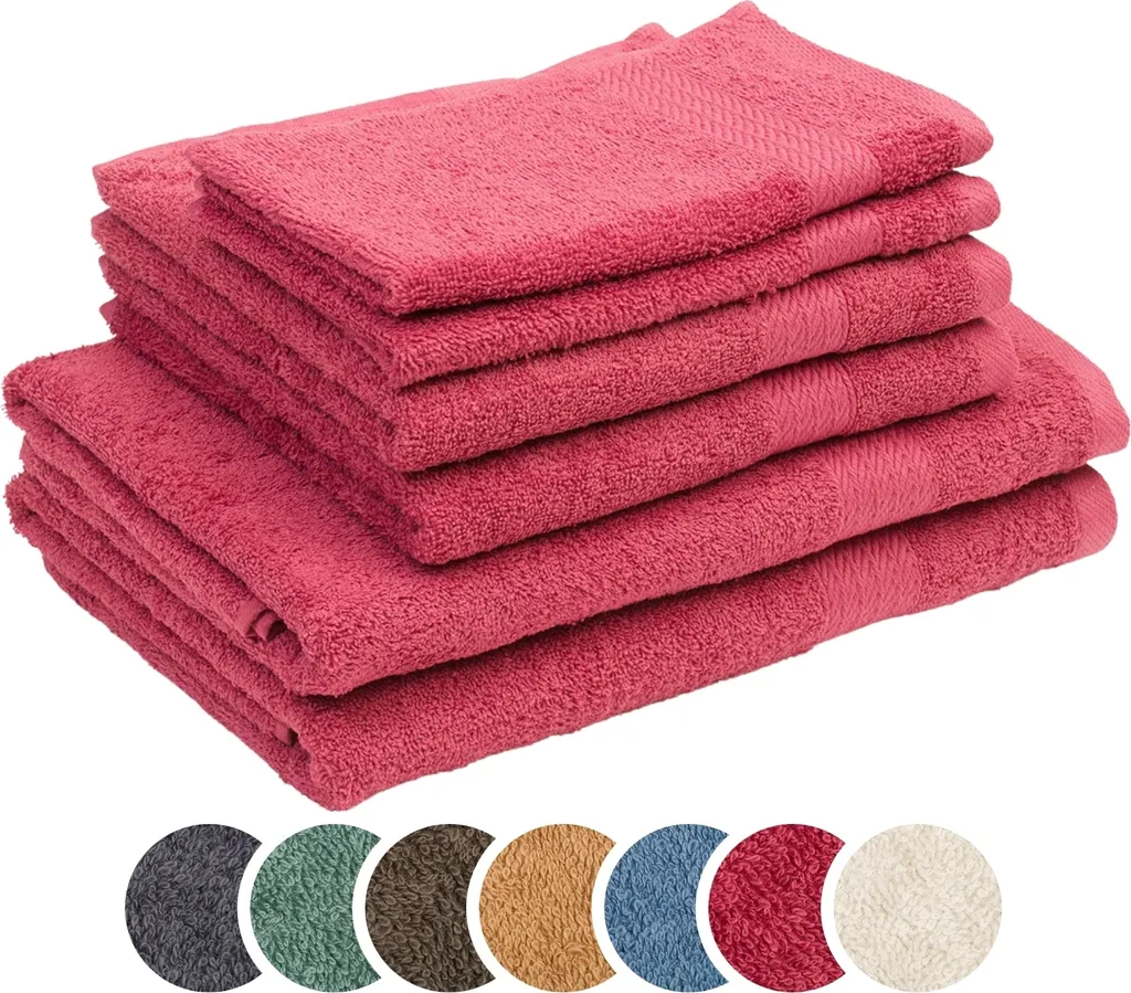 sleepling Liebling Set in spugna Borte, 2 asciugamani 50 x 100 cm, asciugamani da doccia 70 x 140 cm, asciugamani per ospiti 30 x 50 cm, 60 gradi, altamente assorbente, rosso