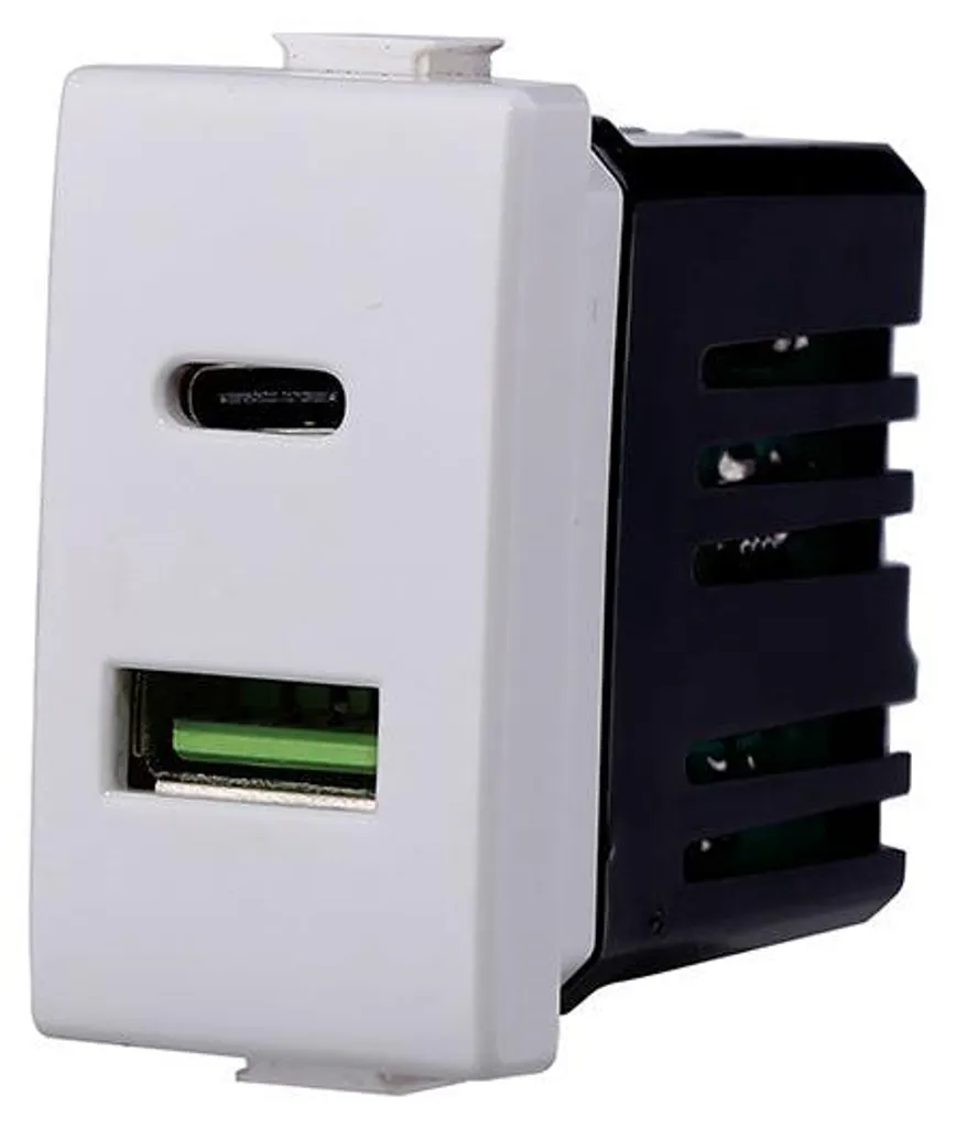 Prise USB-C et USB-A Compacte Série Solar Blanche Compatible Matix MT