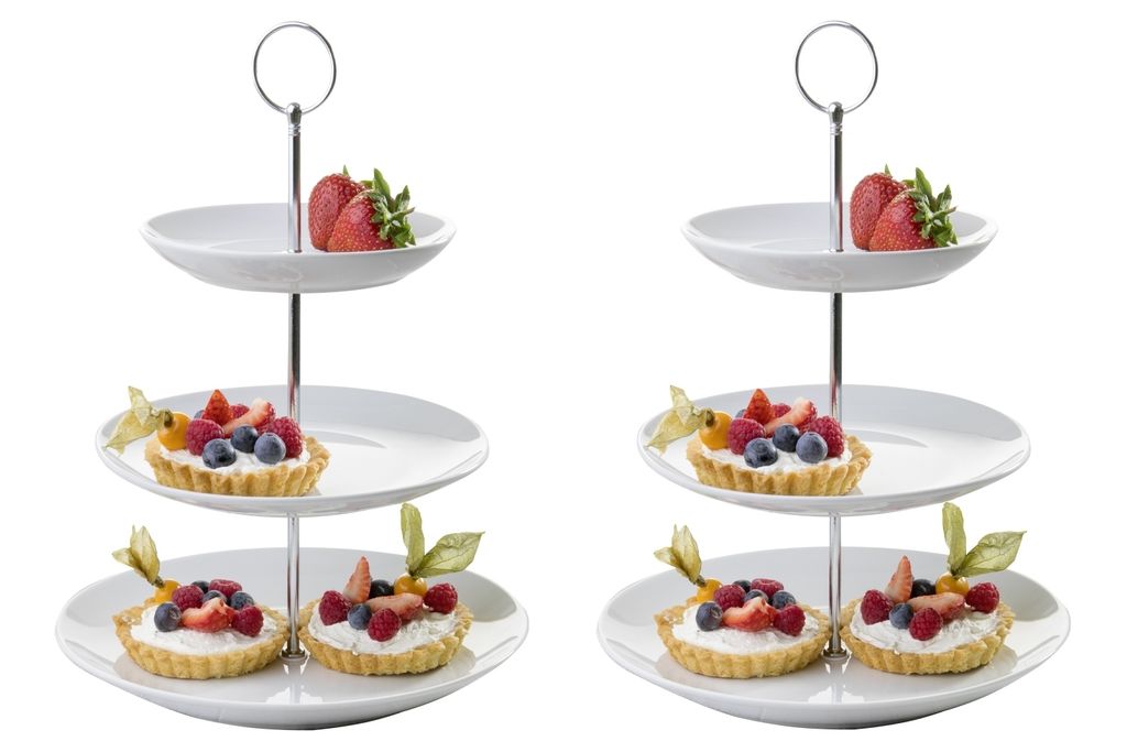 Etageren - H 37 cm - Weiß - Porzellan - 3 Etagen - 2er Set