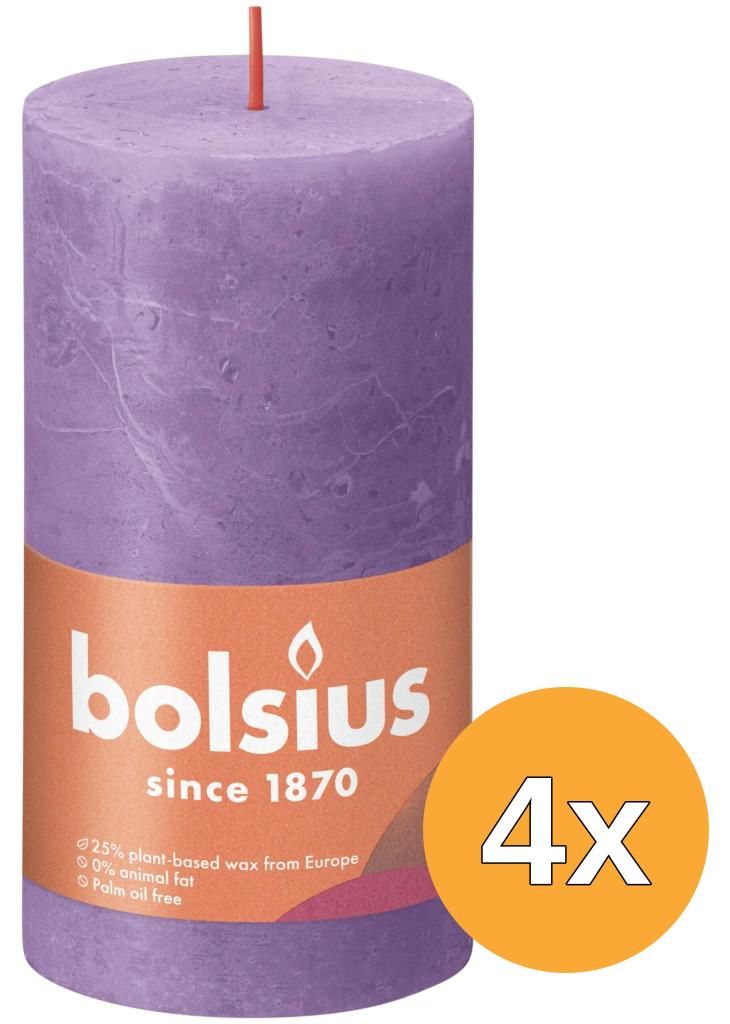 4x Bolsius Rustiekkaars 130/68 Vibrant Violet (1 stuk) Productafbeelding 