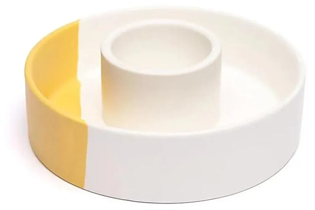 Brûleur à taches en céramique Blanc et Ocre - Diffuseur 12x3,5 cm