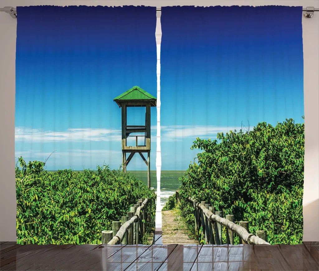 Rideaux Universels de Salon Motif Tropical Vert et Bleu 280 x 225 cm