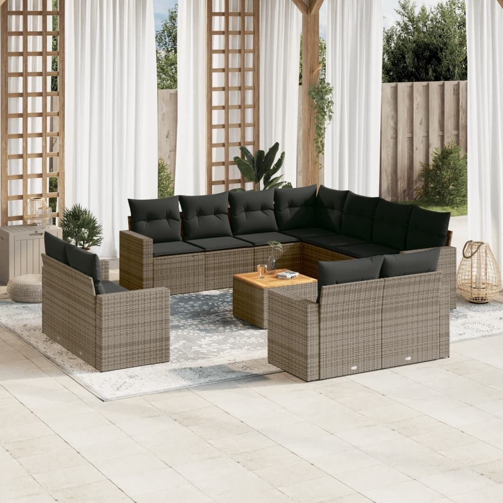 12-tlg. Garten-Sofagarnitur - mit Kissen Grau Poly Rattan - Gartenmöbelset 3256718