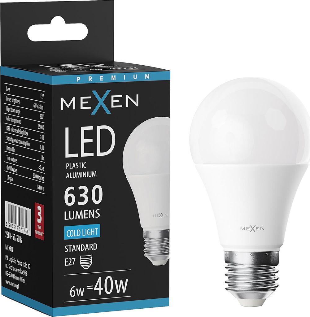 Mexen Nova LED-Glühbirne E27, A60, 6W, Kaltweiß - 6500K, Produktbild 