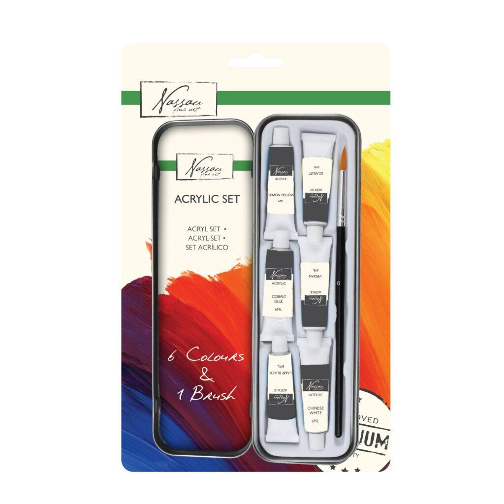 Nassau Acrylfarbe in der Dose, 6 Tuben + Pinsel