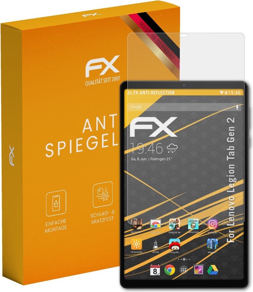 atFoliX FX-Antireflex 2x Schutzfolie kompatibel mit Lenovo Legion Tab (Gen 2) Displayfolie
