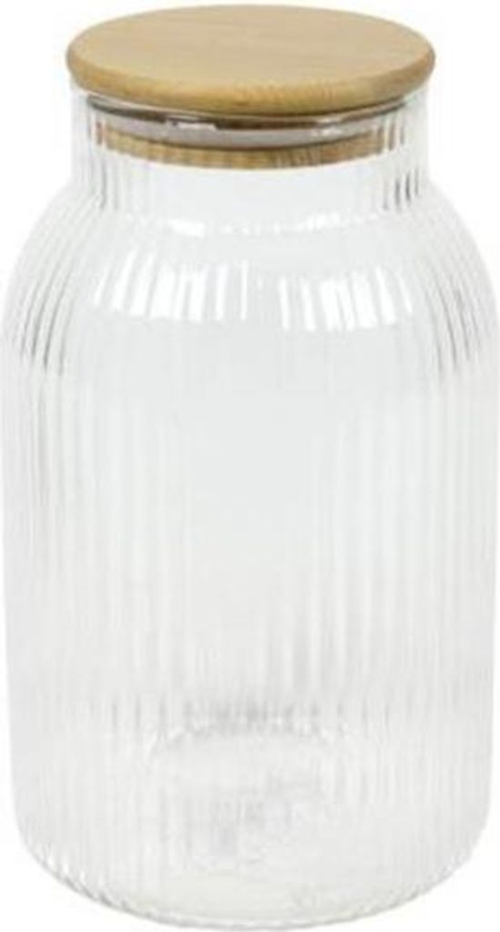 Voorraadpot lines glas bamboe h20,5cm