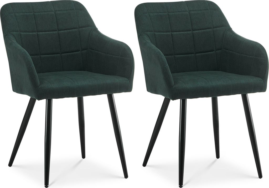 CLIPOP Esszimmerstühle 2er Set, Leinen gepolsterte Stühle mit Armlehnen, Grün
