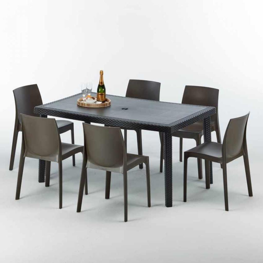 Poly Rattan Tisch Rechteckig mit 6 Bunten Polyrattan Produktbild 