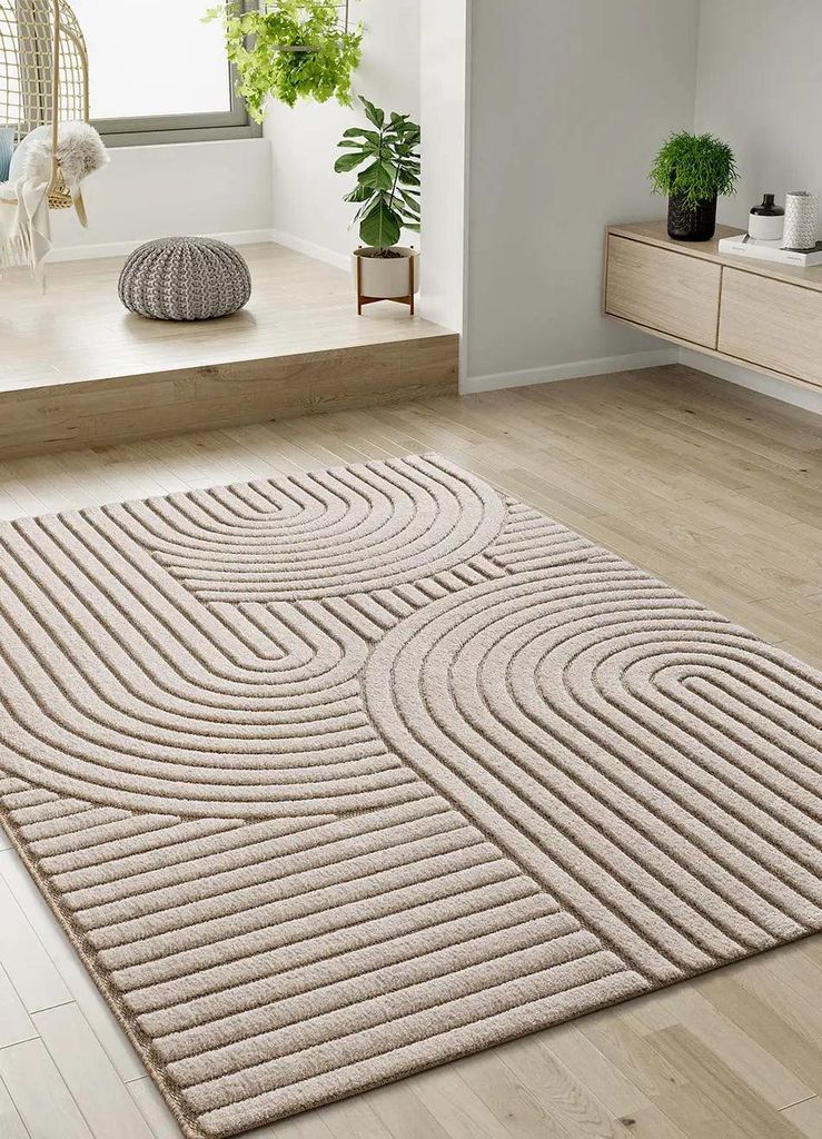 ATTICGO Kurzflorteppich DIENA Skandinavisch mit relief in Weiß, 120x170 cm