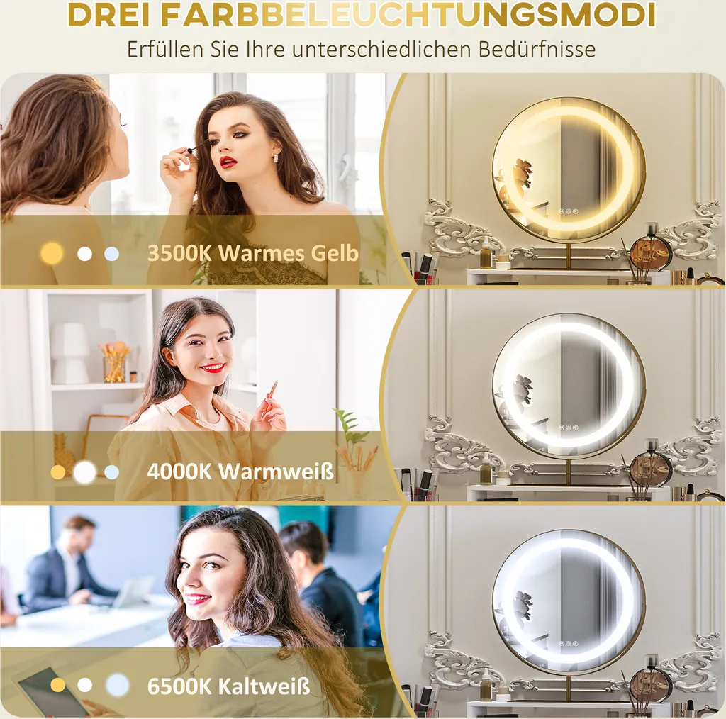 Table de Maquillage Blanche avec Éclairage LED et Miroir Orientable