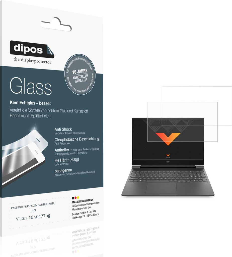 2x Schutzfolie für HP Victus 16 s0177ng matt - Anti-Shock 9H Folie dipos Glass Kunststoffglas