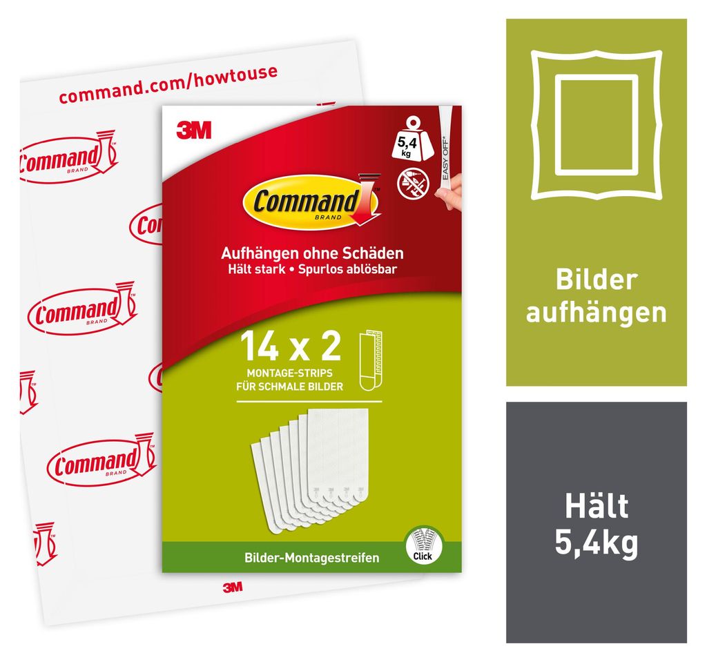 Command Bilder-Montage-Strips Schmal, Weiß – 14 Paare (28 Produktbild 
