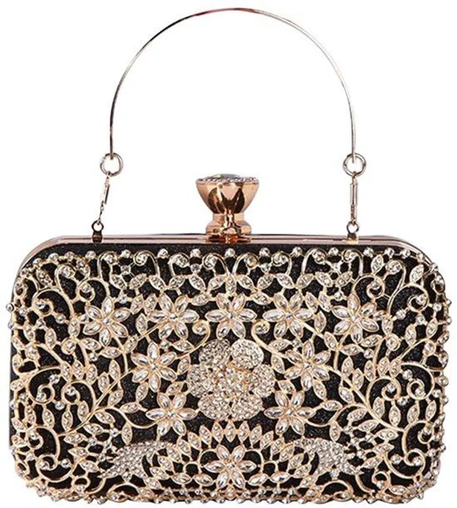 Sac de soirée noir anti-rayures à diamants - Pochette rigide et chic