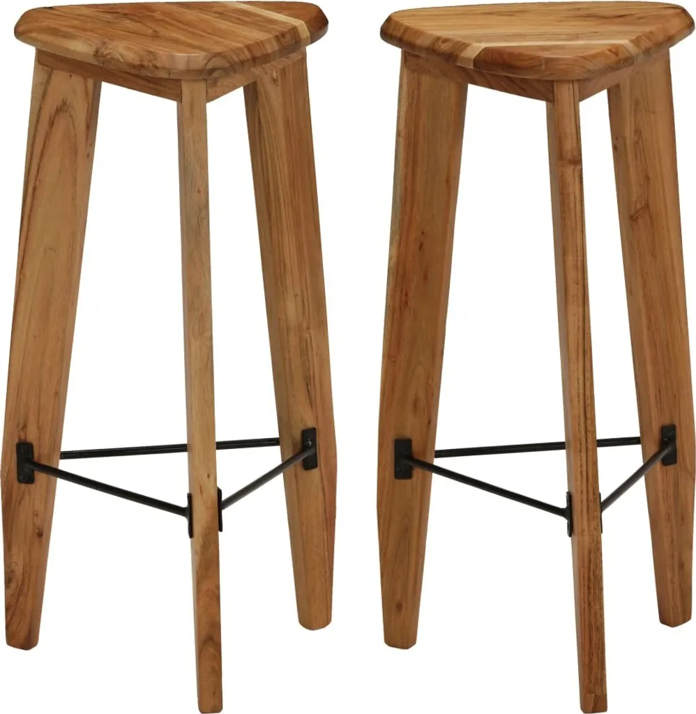 Lot de 2 Tabourets de Bar en Bois d'Acacia Massif - Finition Naturelle