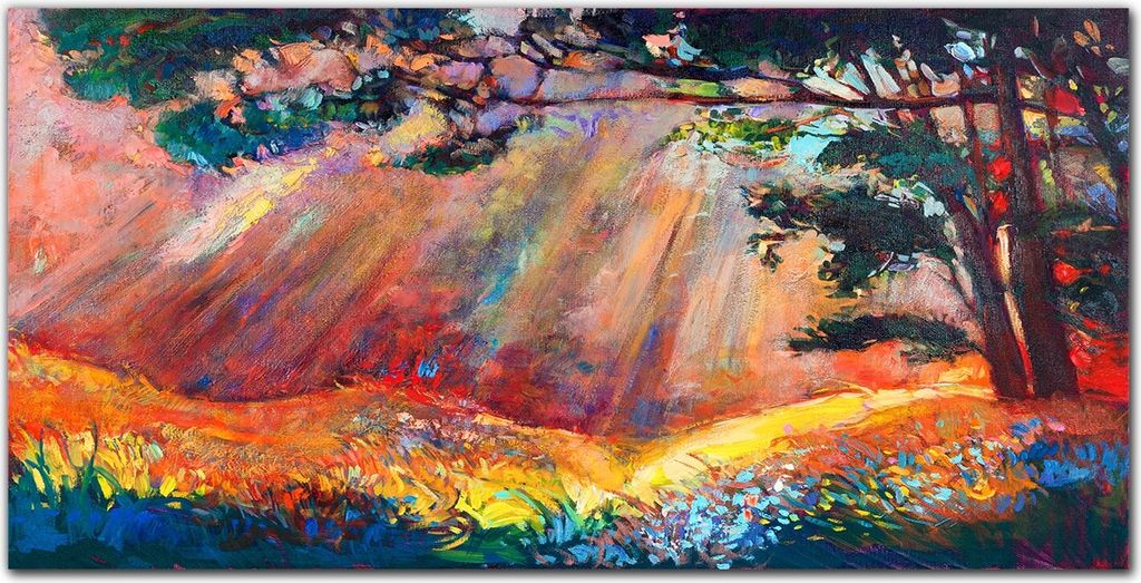 Coloray - Bild aus Glas - Glasbilder - 100 x 50 cm - Wohnzimmer Glasblock mit Bild Wanddekoration Gehärtetes Glas Dekoration Küche - Baum Blumen ...