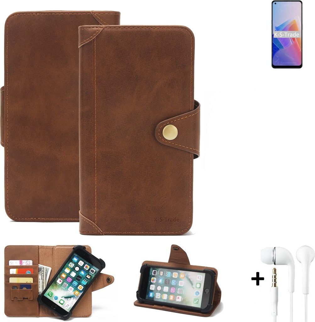 K-S-Trade Handyhülle Schutzhülle kompatibel mit Oppo Reno7 Z 5G Walletcase Bookstyle Schutz Case Hülle Wallet Flipcase Cover PolyurethanBraun inkl.