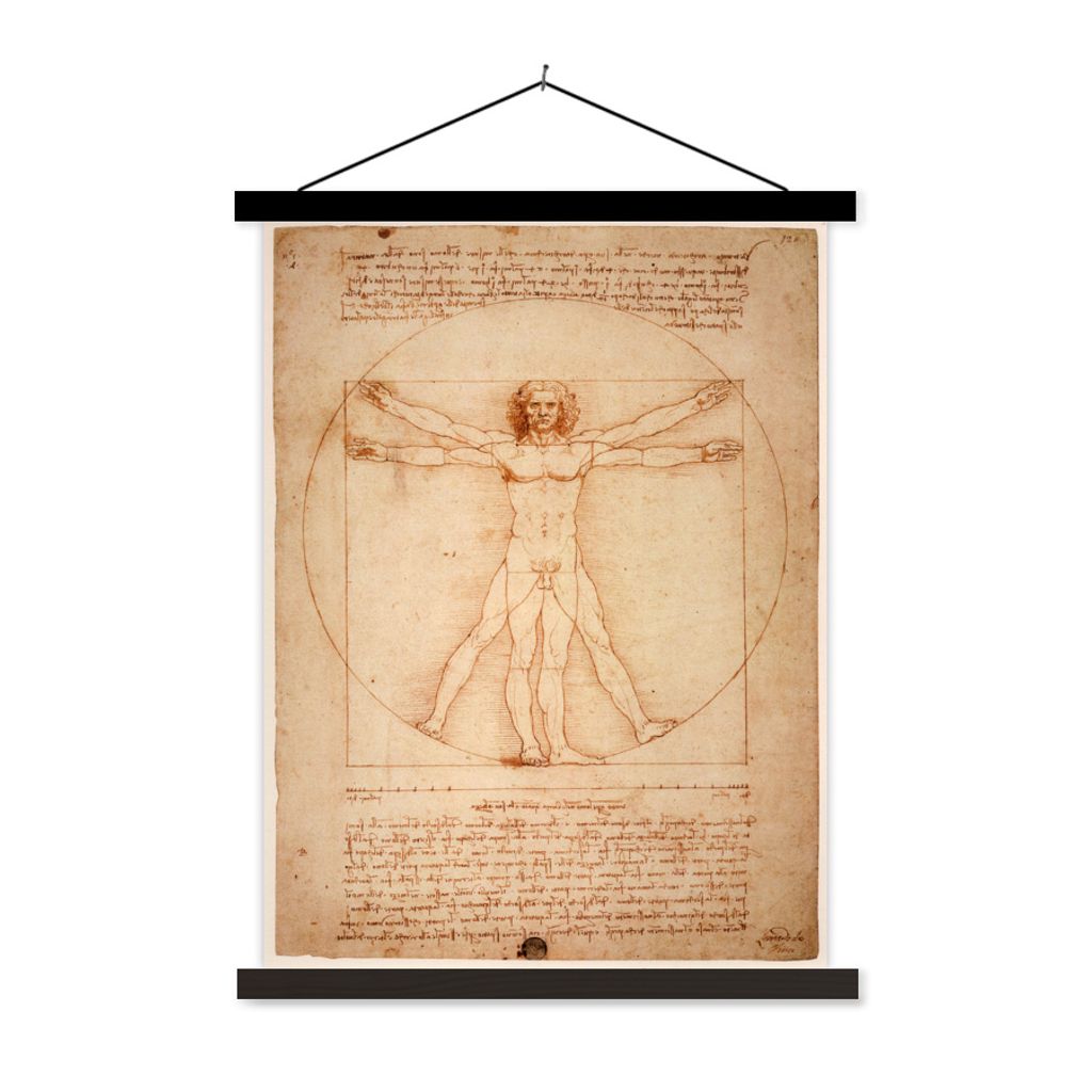 MuchoWow Textilposter Der vitruvianische Mensch - Leonardo da Vinci 120x160 cm mit schwarzem Rahmen - Magnetischer