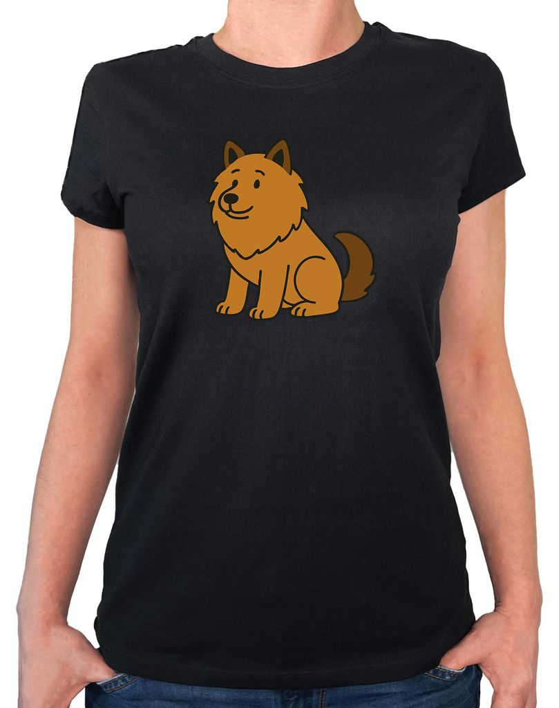 Huuraa Damen T-Shirt Eurasier Comic Euri XL Black Bio Baumwolle Fairtrade Damenshirt Geschenkidee