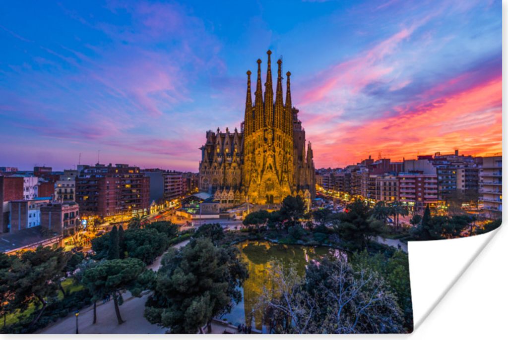 MuchoWow Poster Kirche - Sonnenuntergang - Barcelona 30x20 cm - Plakate - Print